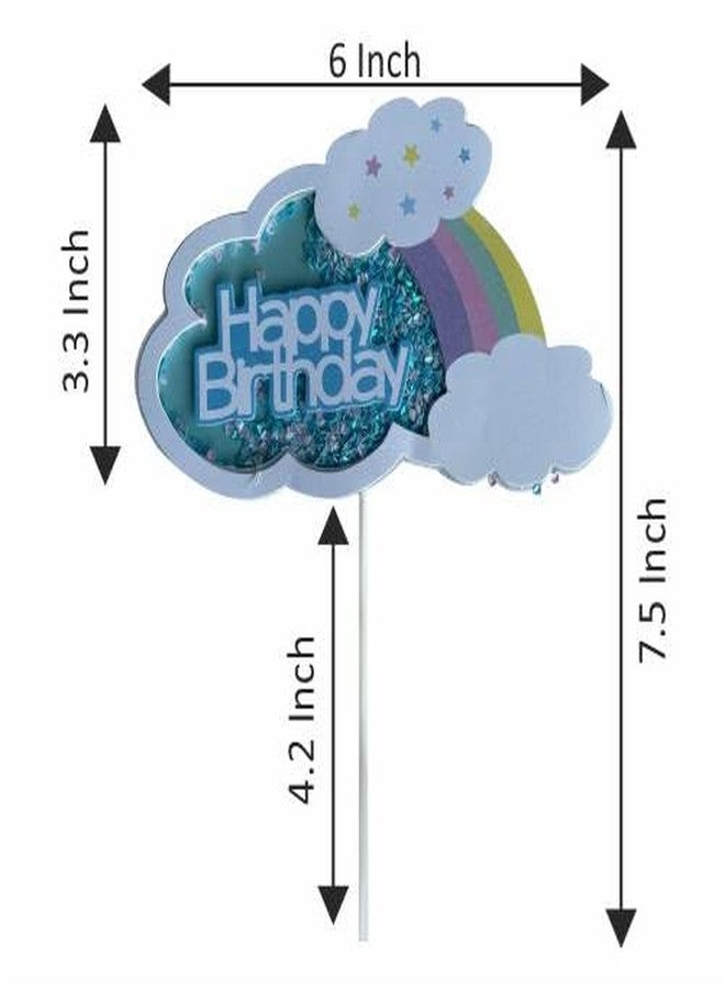 OM KRAFT “Happy Birthday” Cloud Topper | Blue Glitter Cloud with Rainbow & Stars | 1 Pc Celebration Stick - Image 3